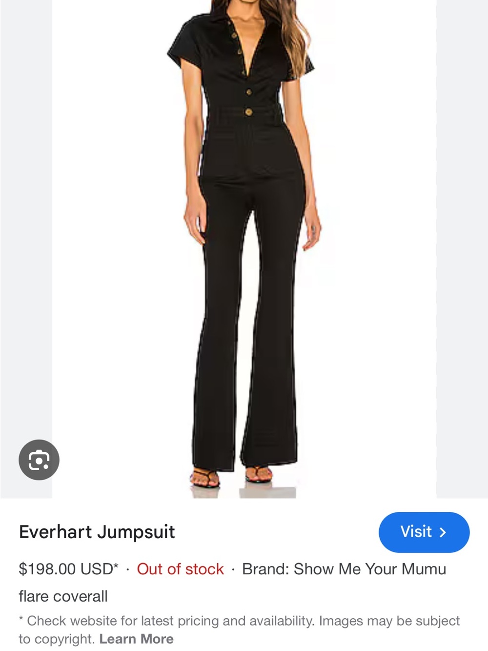 Show Me Your Mumu Black Short-Sleeve Flare Jumpsuit with Button Front